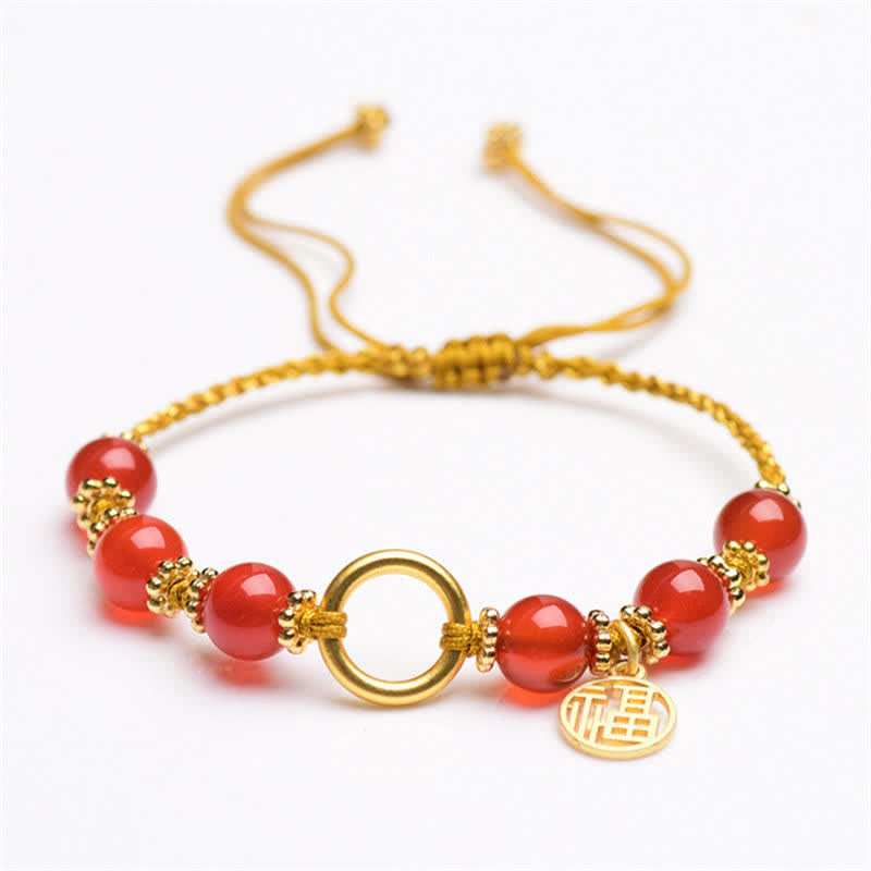 Red Agate Happiness Charm String Bracelet