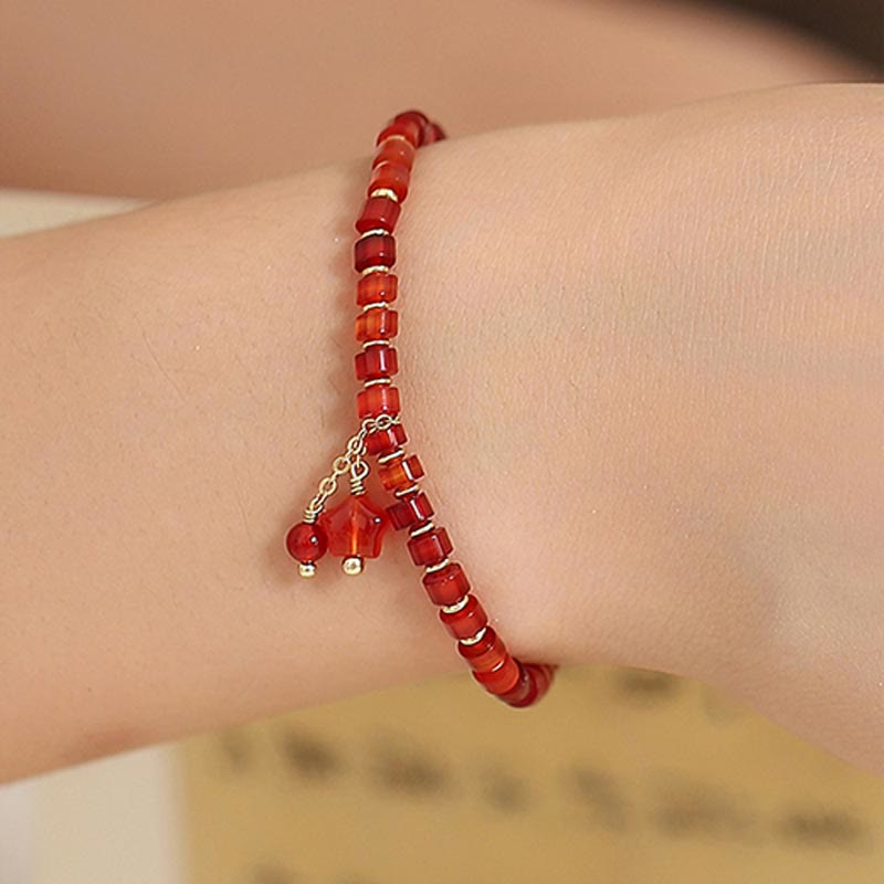 Natural Red Agate Endless Knot Four Leaf Clover Star Confidence String Bracelet