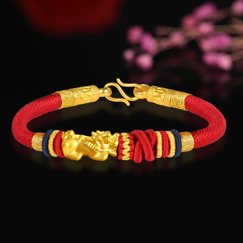 Buddha Stones 999 Gold PiXiu Om Mani Padme Hum Wealth String Braided Couple Bracelet