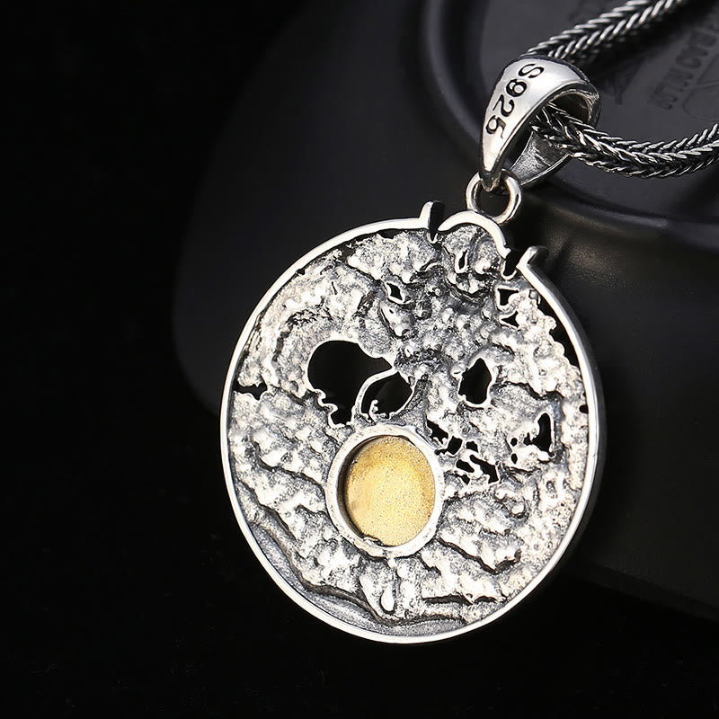 Buddha Stones Dragon Waves Yin Yang Bagua Luck Strength Necklace Pendant