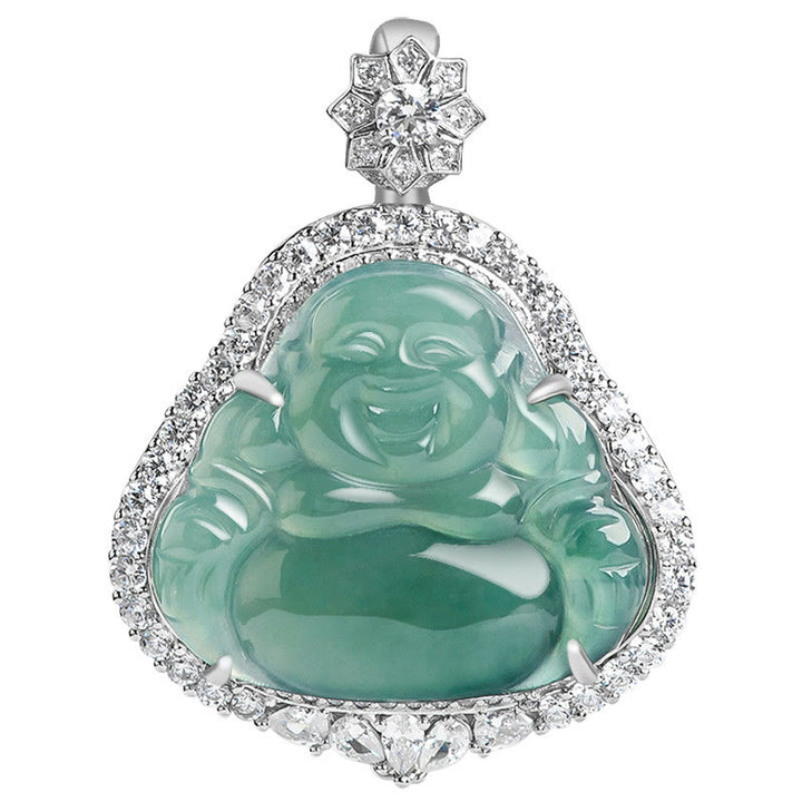 Buddha Stones 925 Sterling Silver Laughing Buddha Natural Jade Luck Abundance Chain Necklace Pendant