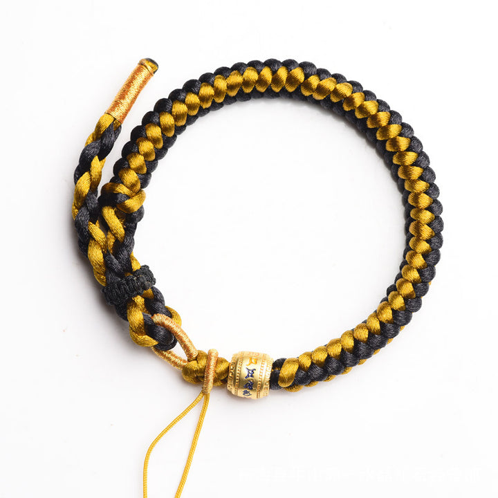 Buddha Stones Handmade Tibetan Black Gold Dragon Scale Rope Om Mani Padme Hum Purity Bracelet