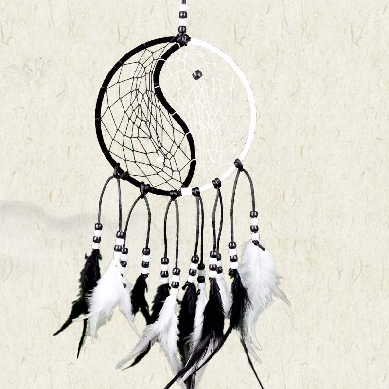 Yin Yang  Dream Catcher Circular Net with Feathers Balance Decoration