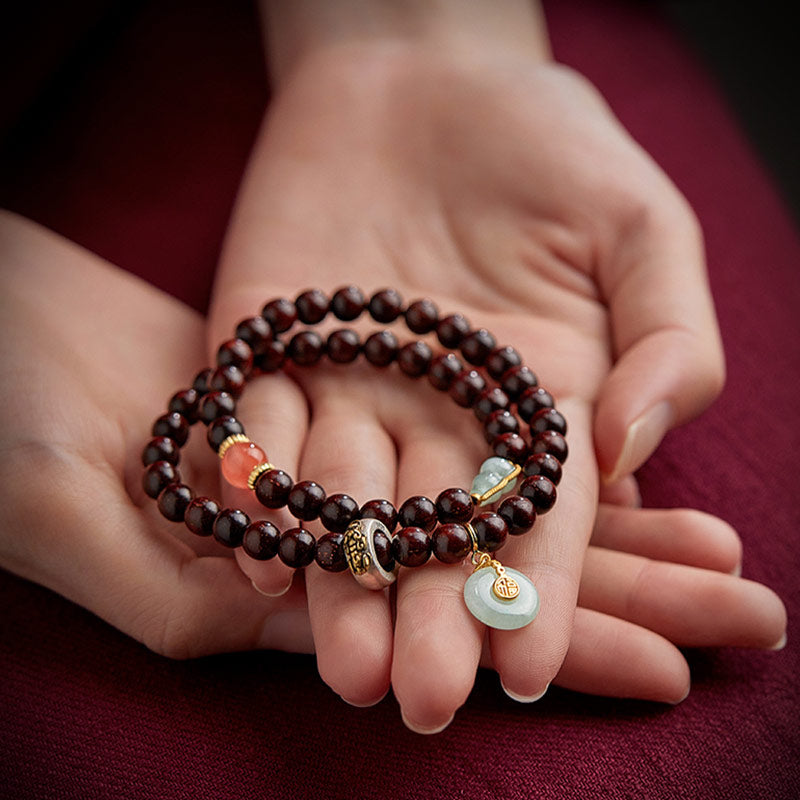 Buddha Stones Chinese Zodiac Natal Buddha Small Leaf Red Sandalwood Jade Red Agate PiXiu Sooth Bracelet