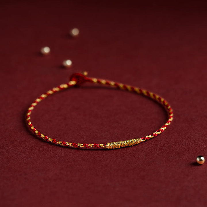 Buddha Stones 14K Gold Plated Handmade Red Gold Rope King Kong Knot Braided Luck Bracelet