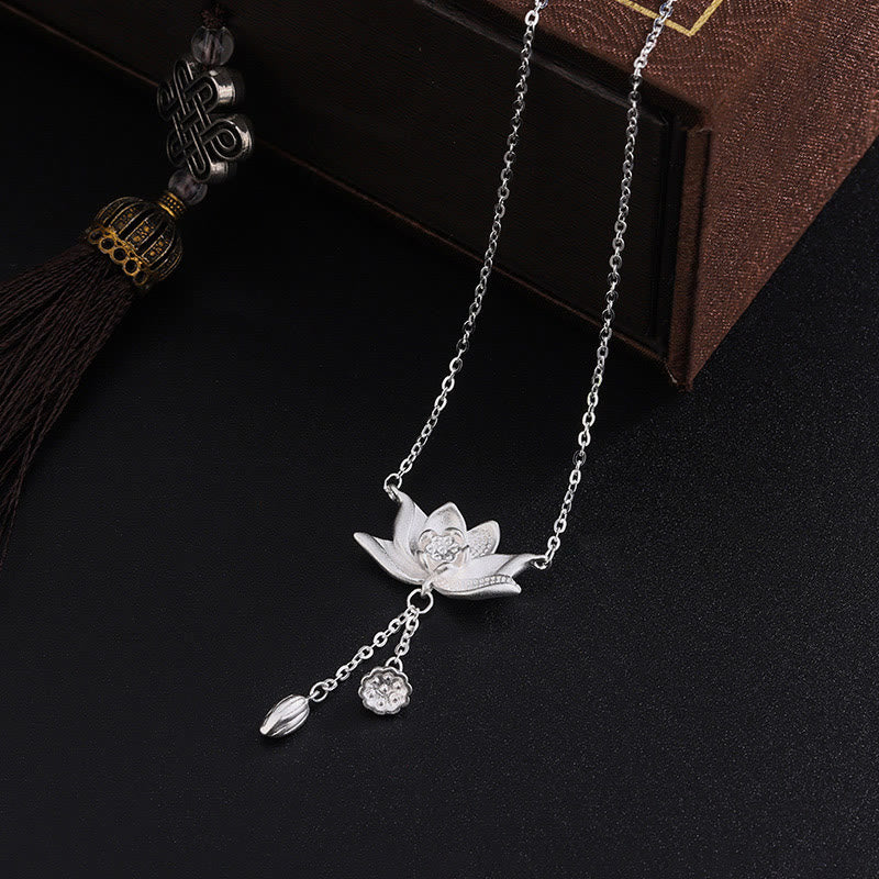 Buddha Stones 999 Sterling Silver Lotus Flower Pod Carved Enlightenment Necklace Pendant