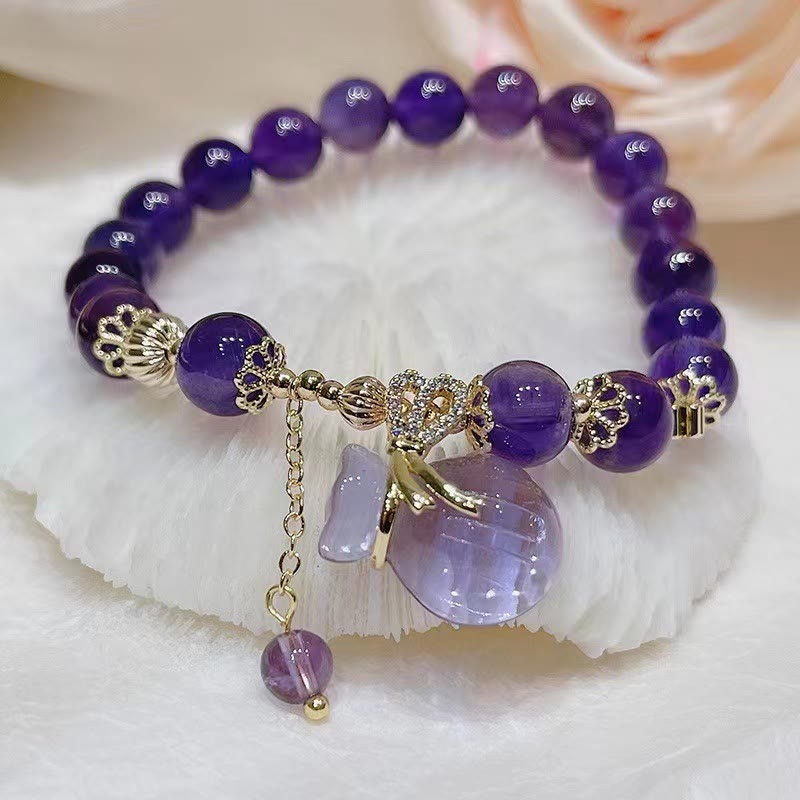 Buddha Stones Natural Amethyst Crystal Money Bag Charm Positive Bracelet