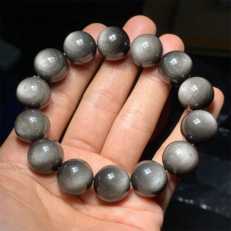 Buddha Stones Natural Silver Sheen Obsidian Soothing Protection Bracelet