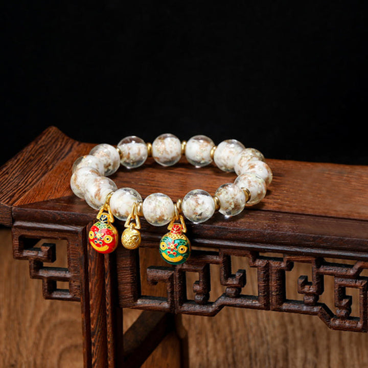 Buddha Stones Gold Swallowing Beast Family Charm Luminous Fluorescent Liuli Glass Bead Success Bracelet