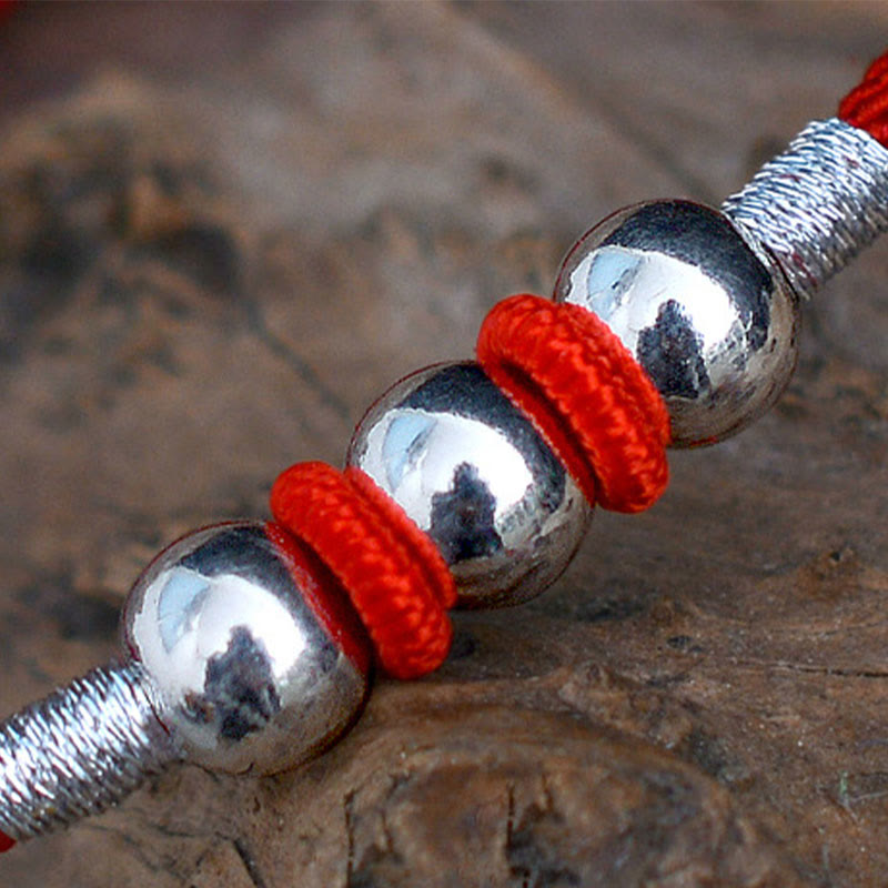 Buddha Stones 925 Sterling Silver Lucky Bead Protection Red String Bracelet