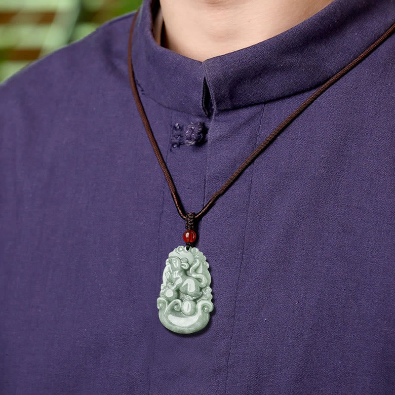 Buddha Stones Natural Green Jade 12 Chinese Zodiac Luck Prosperity Necklace Pendant