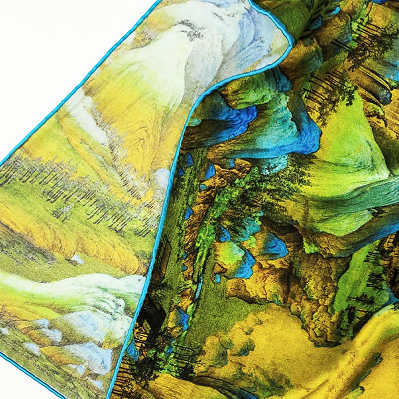 Buddha Stones A Panorama of Rivers and Mountains 100% Mulberry Silk Scarf Premium Grade 6A Silk Shawl