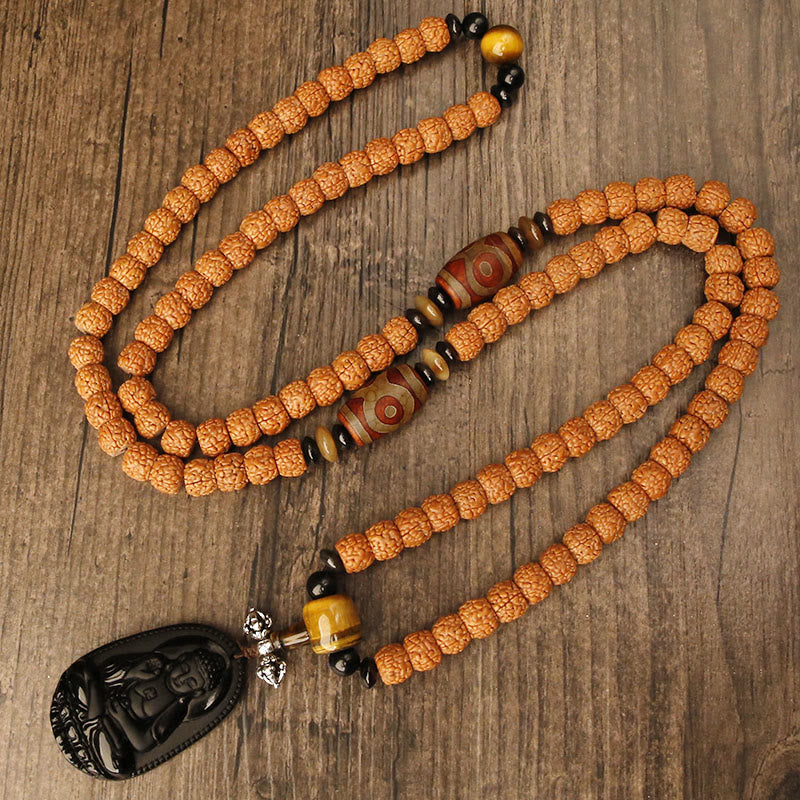 Tibet 108 Mala Beads Rudraksha Bodhi Seed Chinese Zodiac Natal Buddha Wealth Charm Bracelet