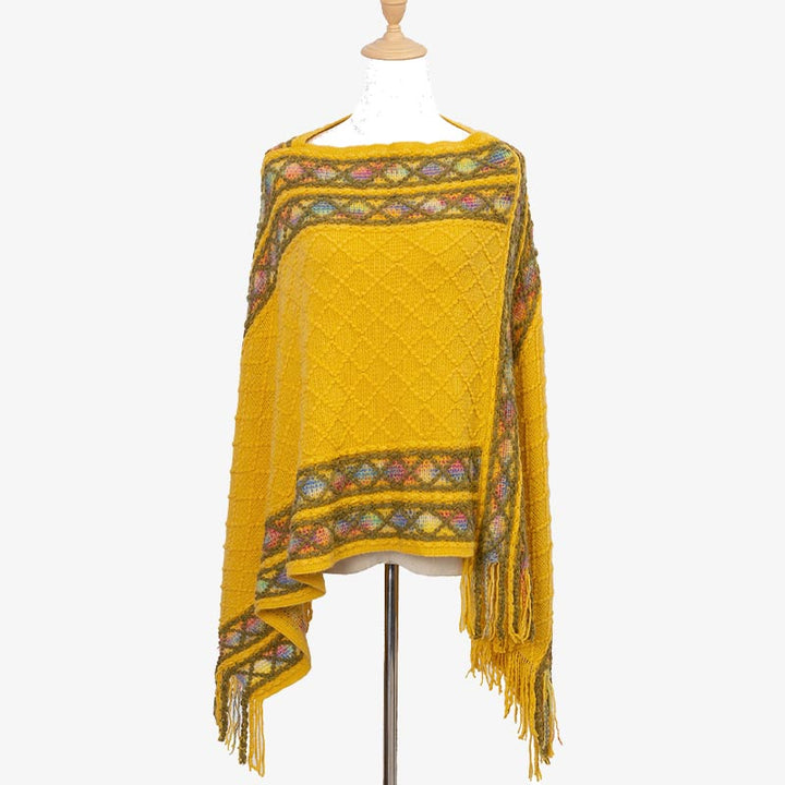 Buddha Stones Tibetan Colorful Striped Rhombus Pattern Shawl Tassels Pullover Winter Cozy Travel Scarf Wrap