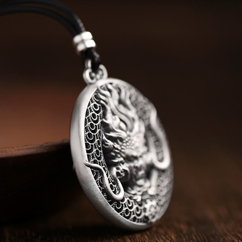 Buddha Stones 999 Sterling Silver Year Of The Dragon Handcrafted Dragon Head Relief Carved Protection Necklace Pendant