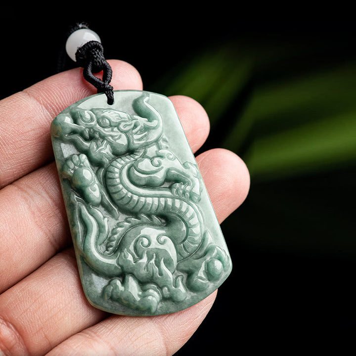 Buddha Stones Year of the Dragon Chinese Zodiac Dragon Jade Success Amulet Necklace Pendant