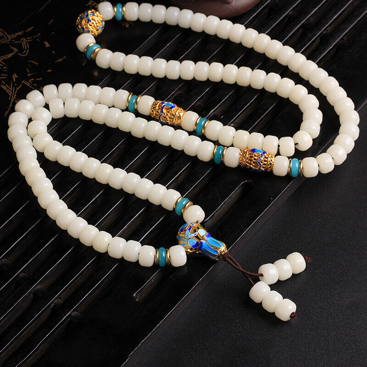 Buddha Stones Natural White Bodhi Seed Mala 108 Beads Wealth Bracelet