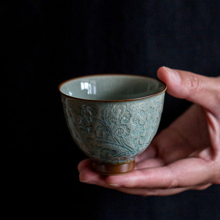 Buddha Stones Lotus Carved Ceramic Teacup Kung Fu Tea Cup