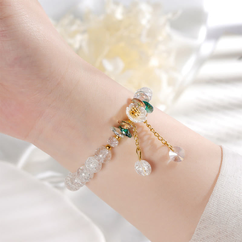 Buddha Stones Simple Design Flower Charm Glass Bead Bracelet