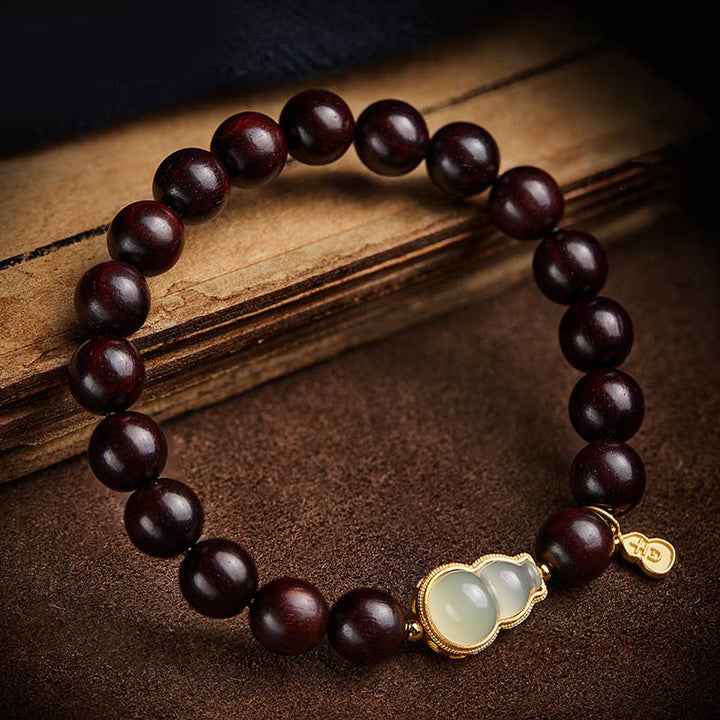 Buddha Stones Small Leaf Red Sandalwood Gourd Jade Calm Relaxation Bracelet