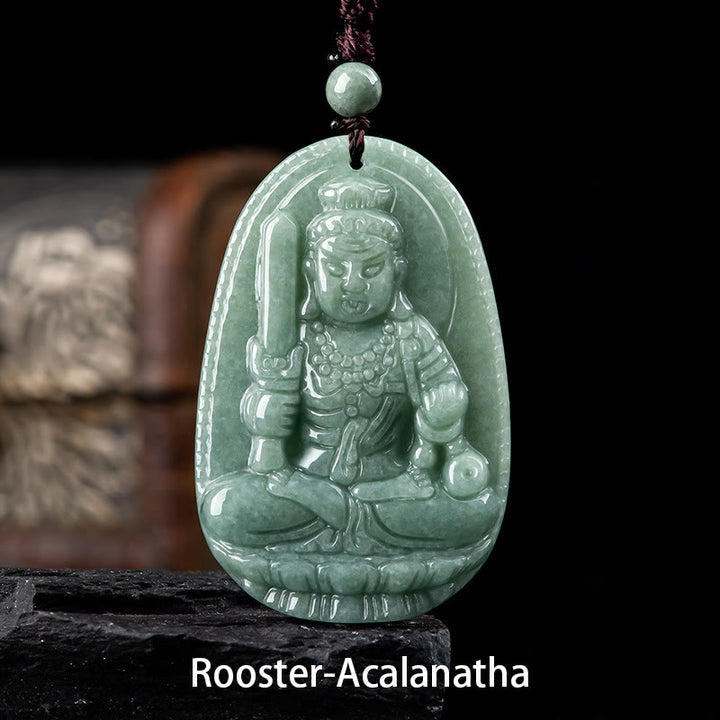 Buddha Stones Chinese Zodiac Natal Buddha Natural Jade Wealth Prosperity Necklace Pendant