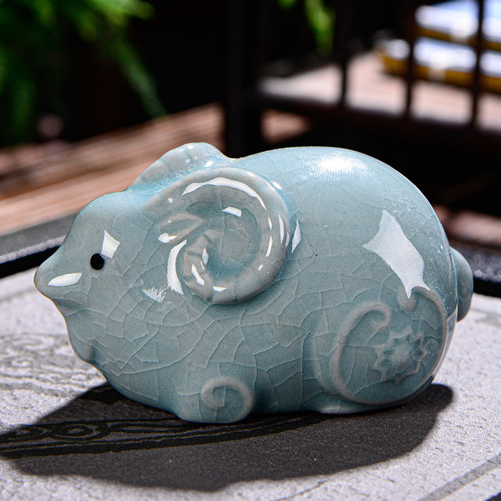 Buddha Stones Chinese Zodiac Wealth Ceramic Tea Pet Home Figurine Decoration