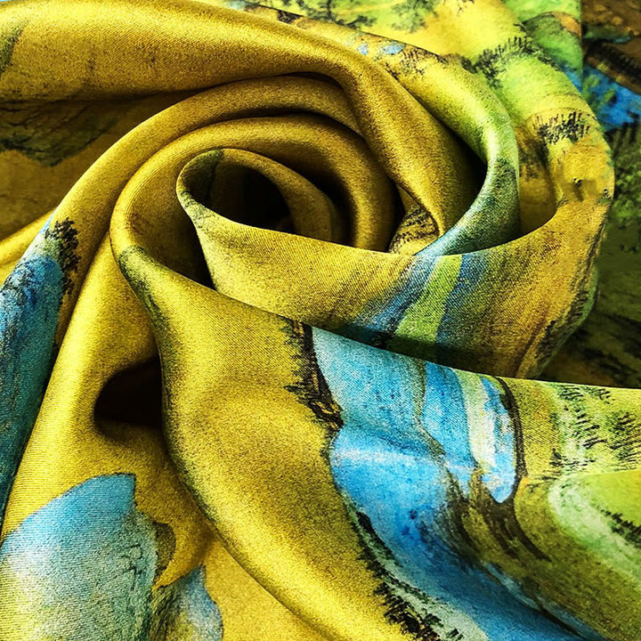 Buddha Stones A Panorama of Rivers and Mountains 100% Mulberry Silk Scarf Premium Grade 6A Silk Shawl