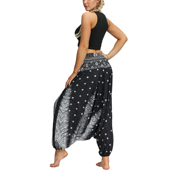 Buddha Stones Boho Feather Yoga Pants Hippie Harem Trousers Sports Fitness Dance Women's Pants