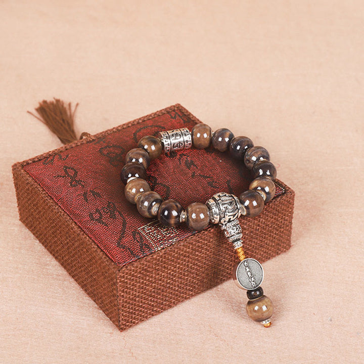 Buddha Stones Tibet Om Mani Padme Hum Prayer Wheel Dorje Vajra Engraved Glass Bead Wisdom Bracelet