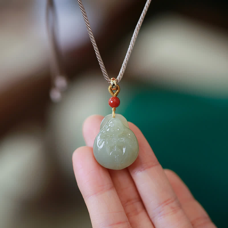 Laughing Buddha Hetian Jade Wealth Prosperity String Necklace Pendant