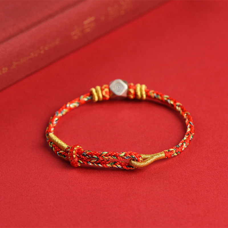 Buddha Stones 925 Sterling Silver Chinese Zodiac Natal Buddha Red Colorful Rope Luck Handcrafted Bracelet