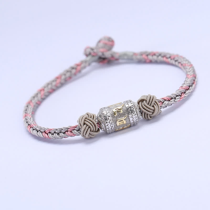 Buddha Stones 925 Sterling Silver Om Mani Padme Hum Prayer Wheel Luck Strength Red String Bracelet