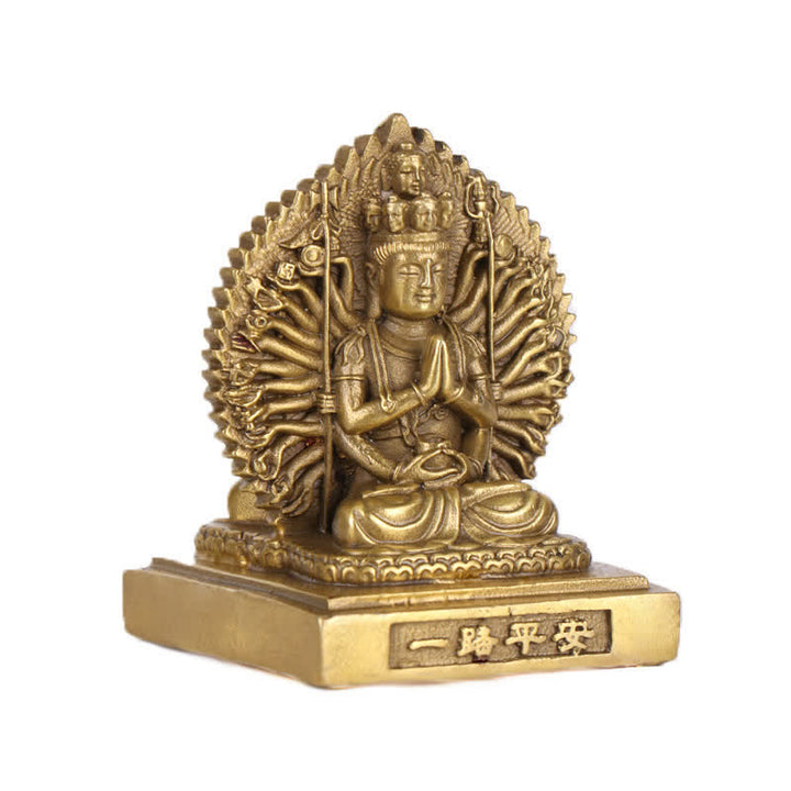 Chenrezig Thousand-handed Avalokitesvara Figurine Double-sided Kuan Yin Bodhisattva Protection Solid Copper Statue Decoration