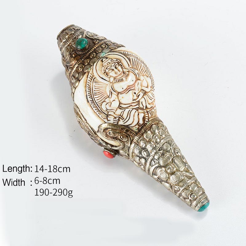 Tibetan Handmade Engraved Shankha Buddha Conch Shell Wealth Positive Decoration