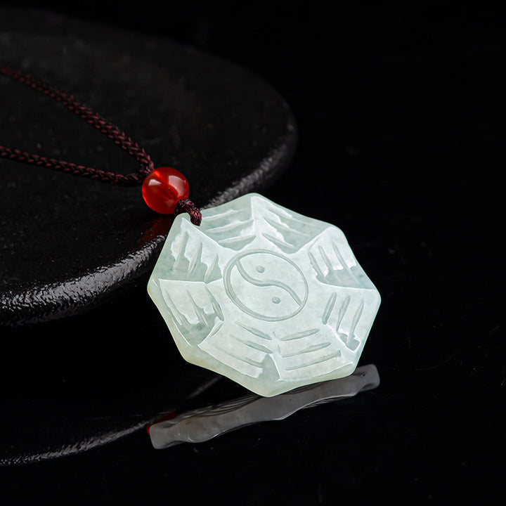 Natural Jade Bagua Yin Yang Luck Necklace Pendant