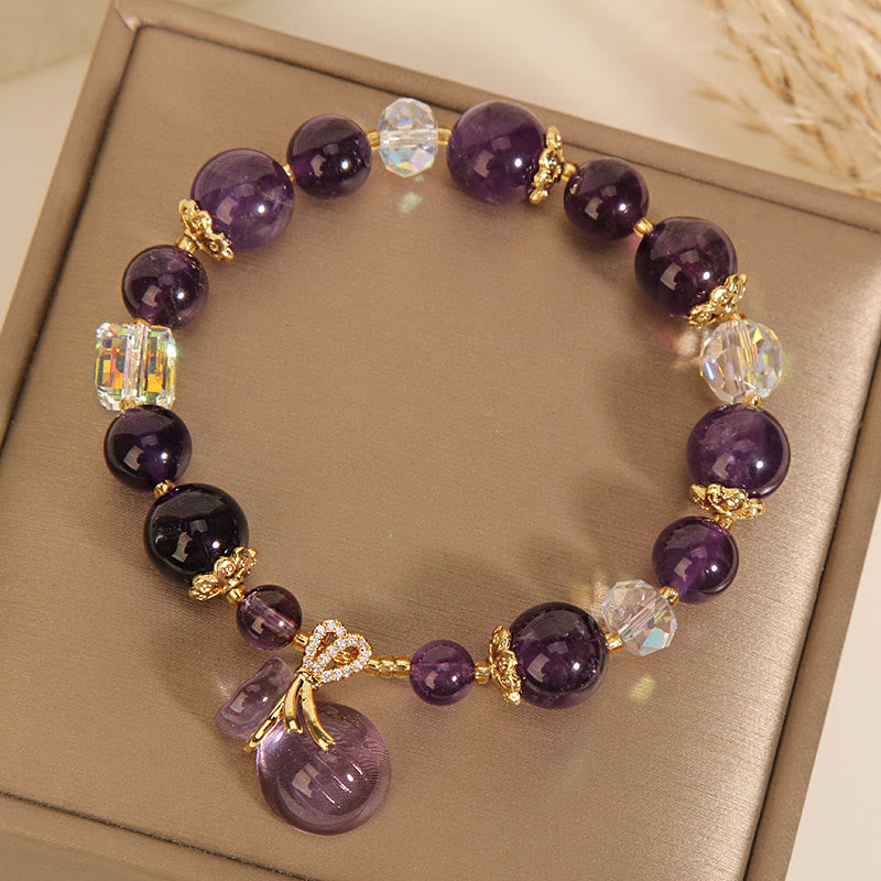 Buddha Stones Natural Amethyst Crystal Money Bag Charm Positive Bracelet