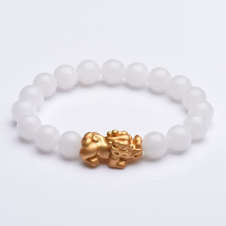 Buddha Stones Natural White Jade PiXiu Wealth Bracelet