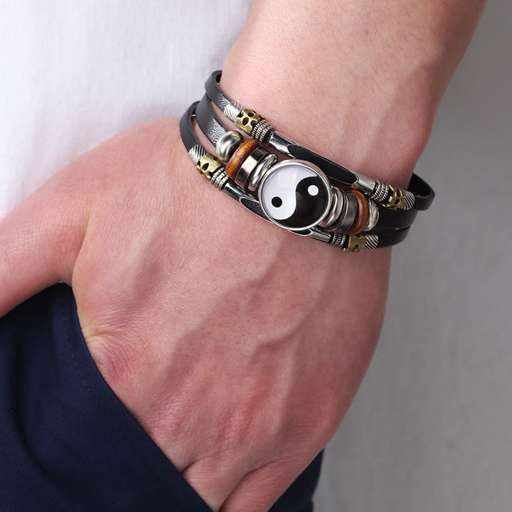 Buddha Stones Yin Yang Leather Balance Bracelet