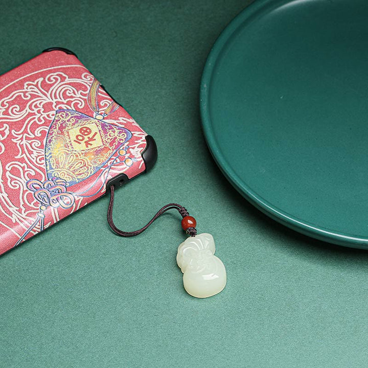 Buddha Stones Natural Hetian Jade Money Bag Wealth Necklace Pendant Key Chain Phone Hanging Decoration