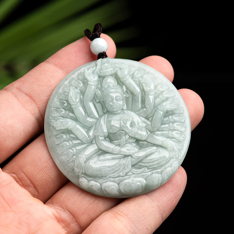 Thousand-Hand Kwan Yin Avalokitesvara Jade Blessing String Necklace Pendant