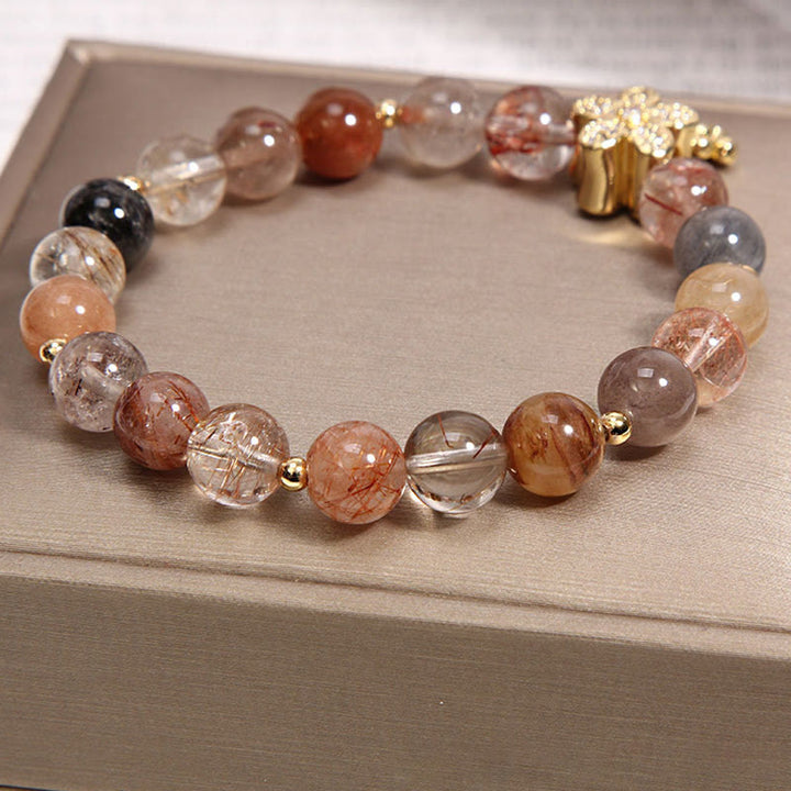 Multicolored Rutilated Quartz Citrine Wealth Protection Flower Bracelet