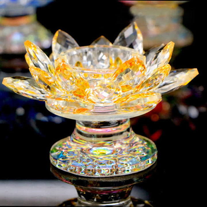 Lotus Flower Crystal Candle Holder Home Office Offering Decoration