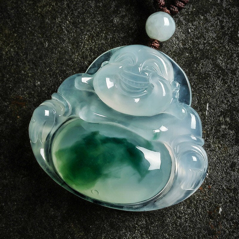 Buddha Cyan Jade Luck Necklace Pendant