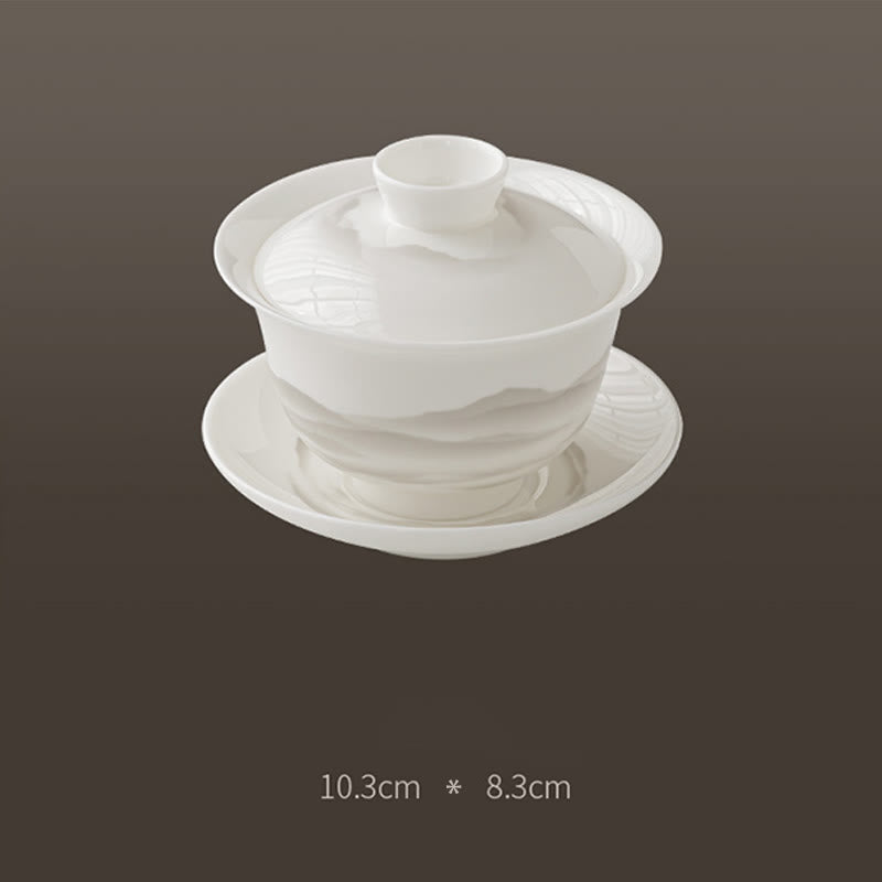 Buddha Stones Vintage Ink Painting Mountain White Porcelain Ceramic Gaiwan Sancai Teacup Kung Fu Tea Cup And Saucer With Lid Tea Utensil Teapot