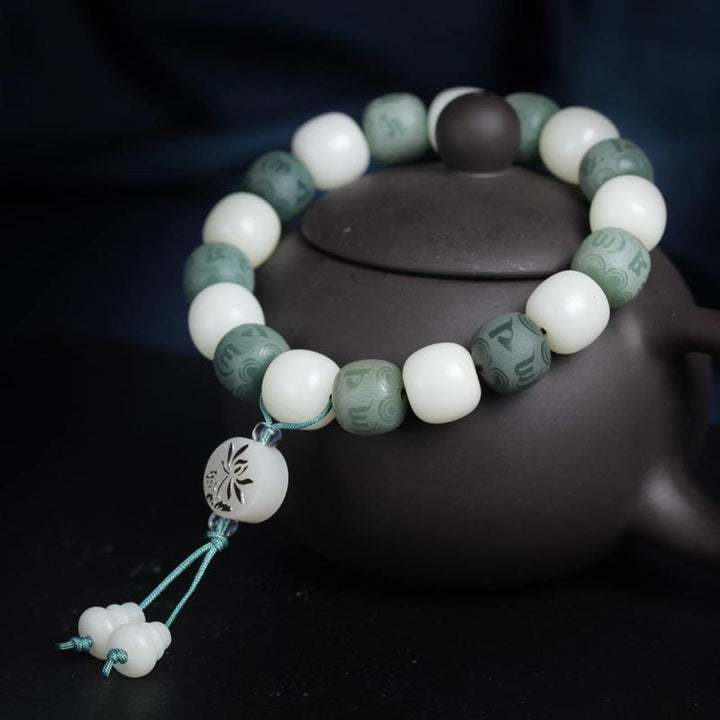 Buddha Stones White Bodhi Six True Words Protection Bracelet