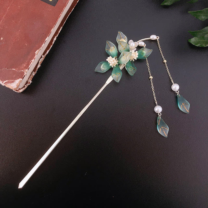 Flower Leaf Pearl Peace Tassel Hairpin