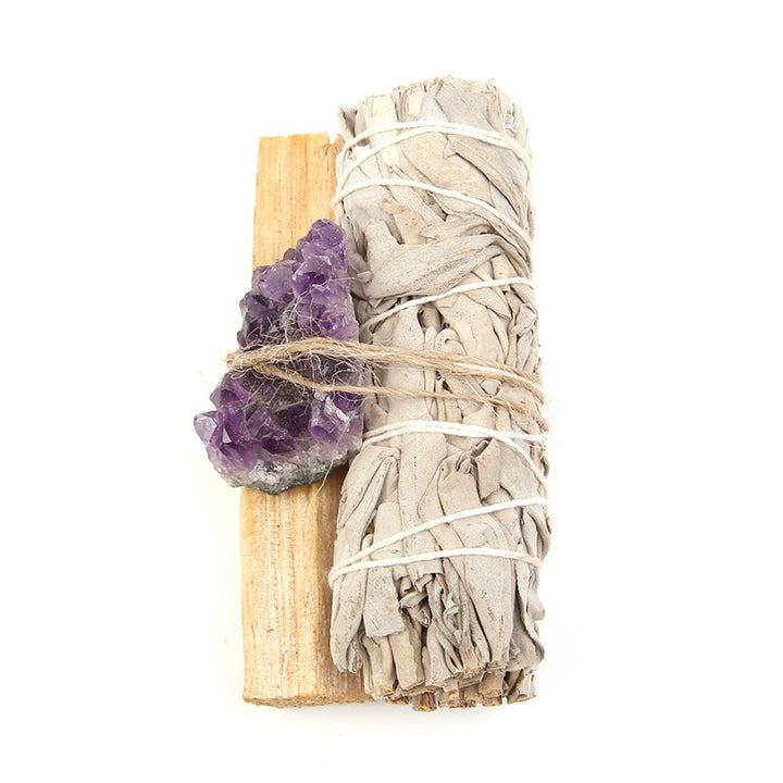 Buddha Stones Natural Palo Santo Amethyst Green Aventurine Crystal White Sage Smudge Purify Altar Set Spiritual Supplies