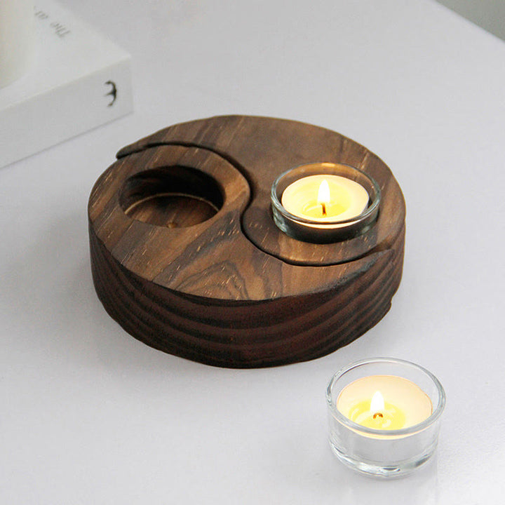 Yin Yang Wood Candle Holder Meditation Rituals Use Items