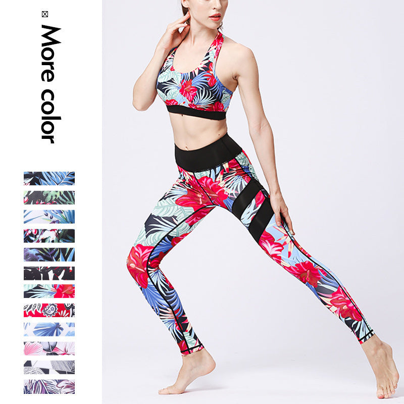 Buddha Stones 2Pcs Sunflower Flowers Leaves Top Pants Sports Fitness Yoga Women's Yoga Sets