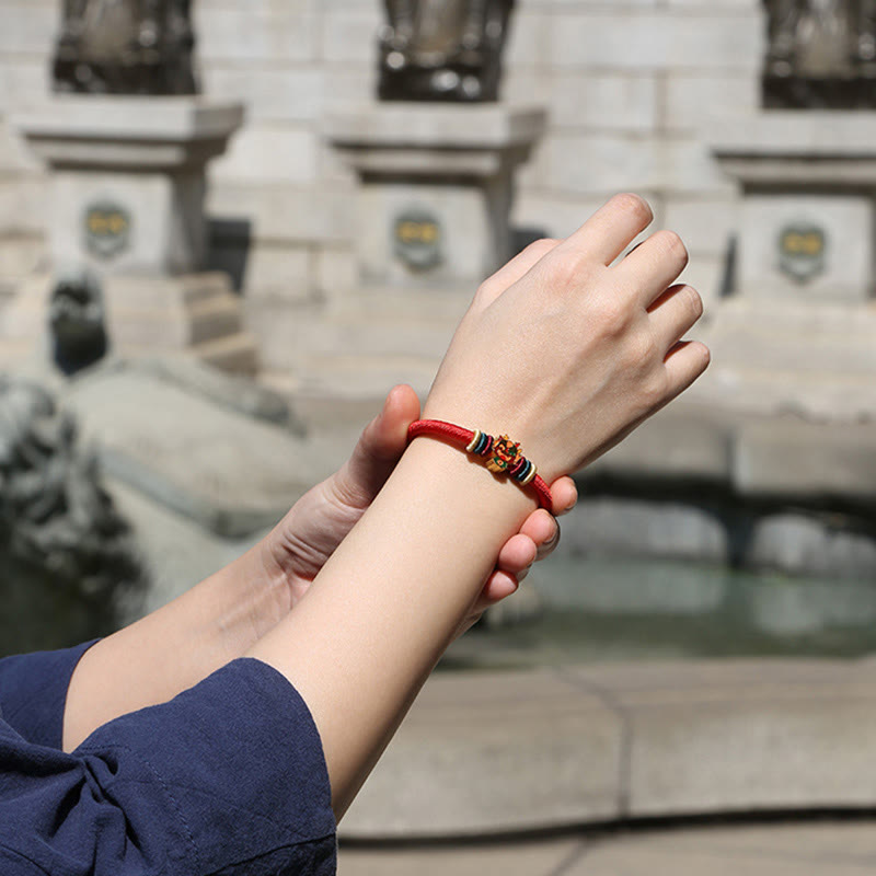 Buddha Stones Handmade 925 Sterling Silver Year of the Dragon Cute Chinese Zodiac Luck Braided Red Bracelet